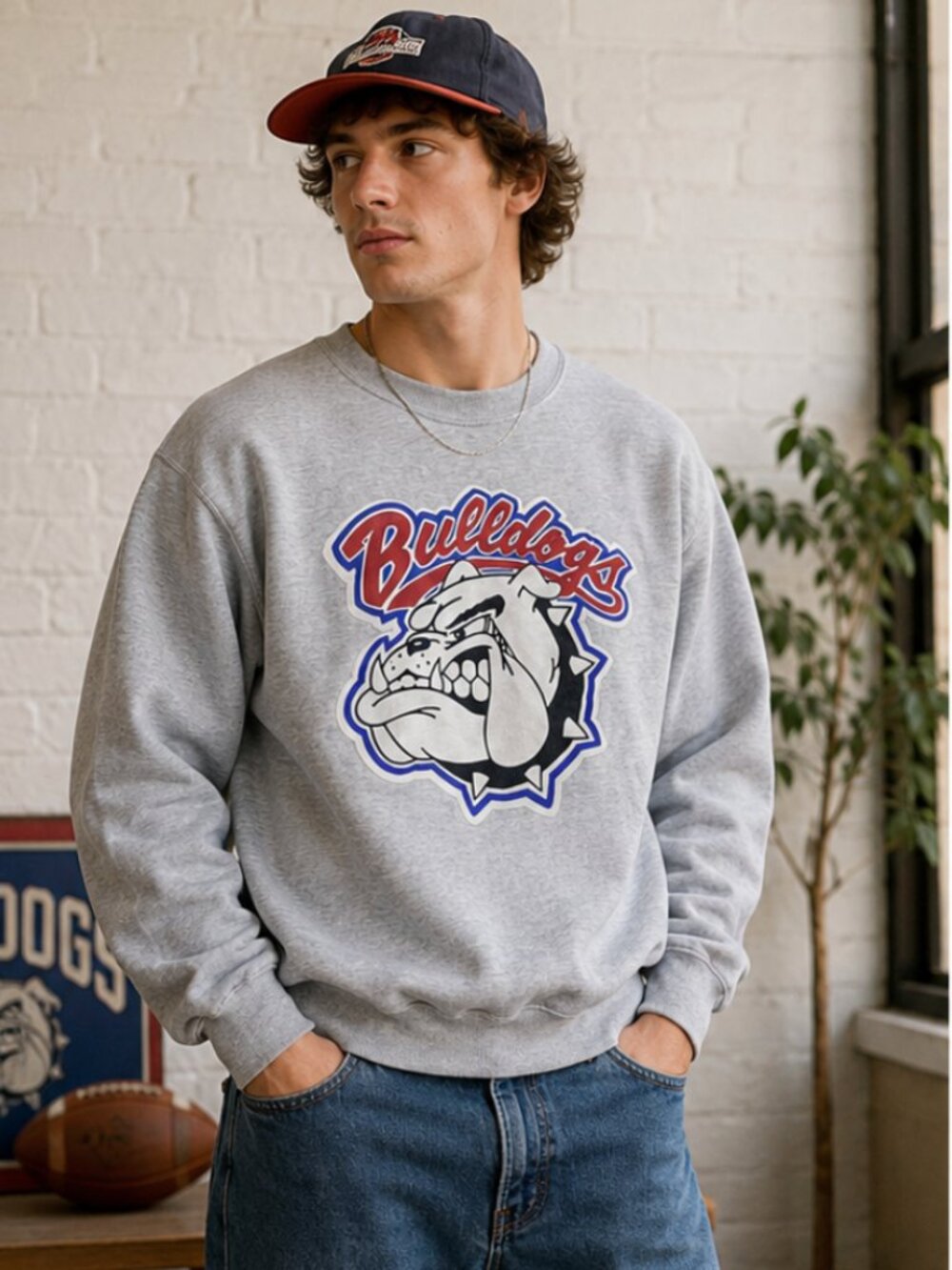 Vintage Bulldogs Graphic Sweatshirt Gray Jerzees Size L USA Made 90s Style